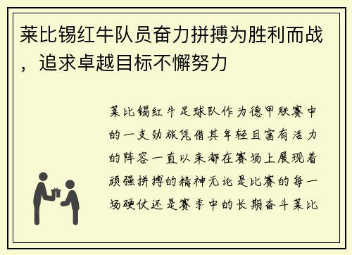 莱比锡红牛队员奋力拼搏为胜利而战，追求卓越目标不懈努力